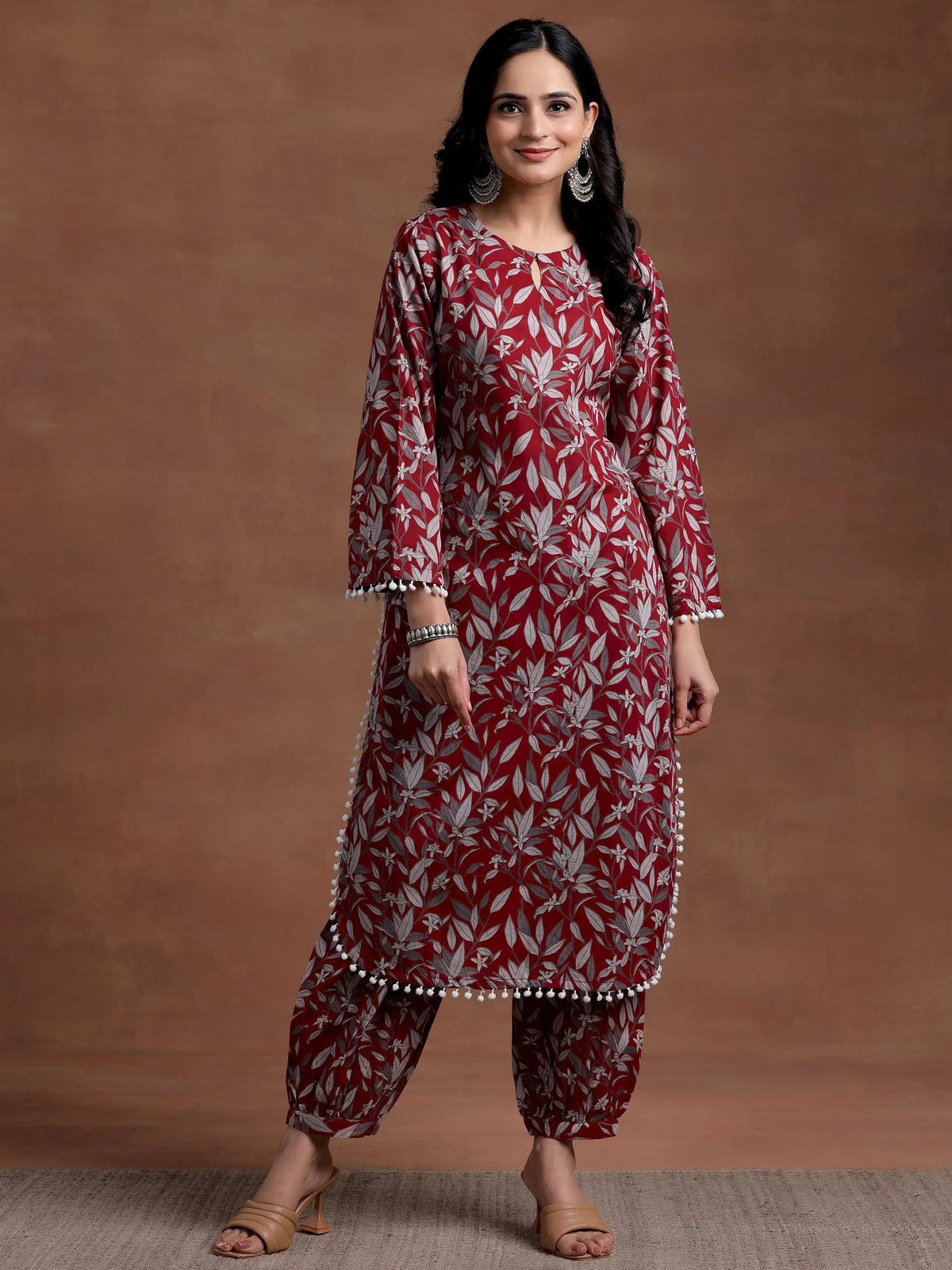 Anouk Rust Printed Cotton Pathani Kurta Set