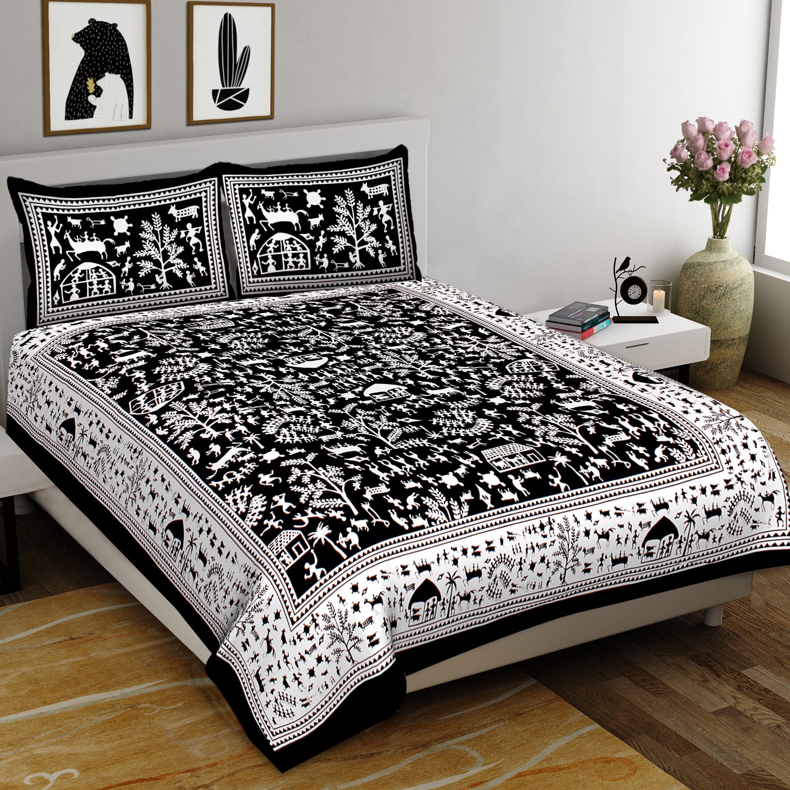 King Size Cotton Bedsheet Set - 90 × 108 inches with 2 Pillow Covers