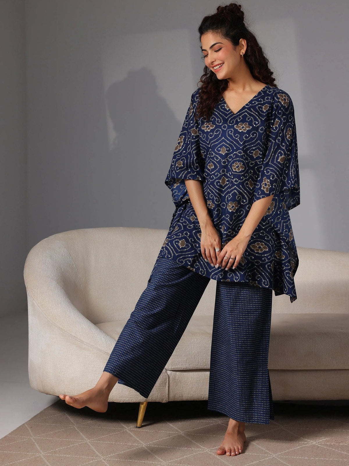 Anouk Blue Printed Cotton Night Suits