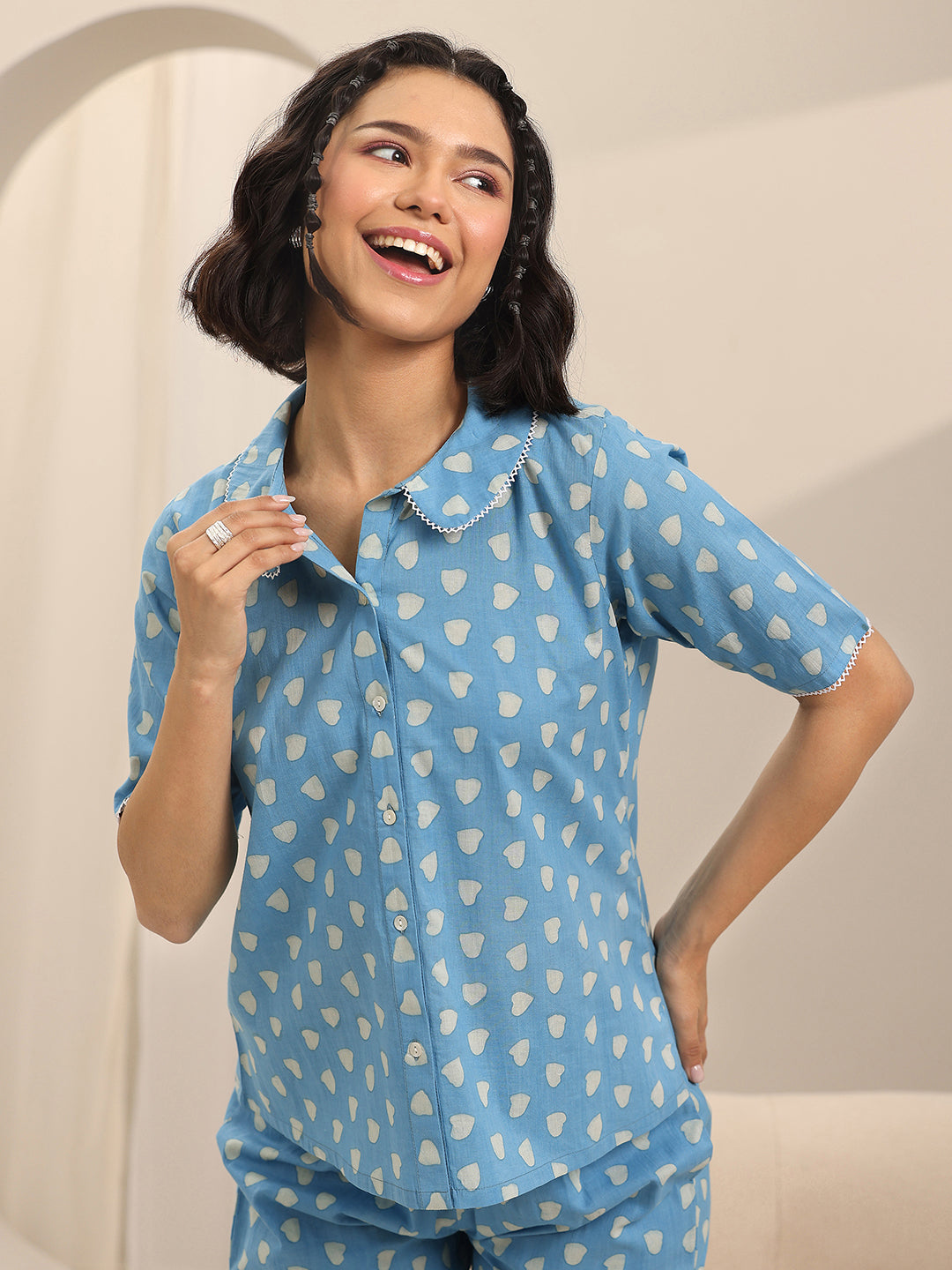 Anouk Blue Printed Cotton Night Suits