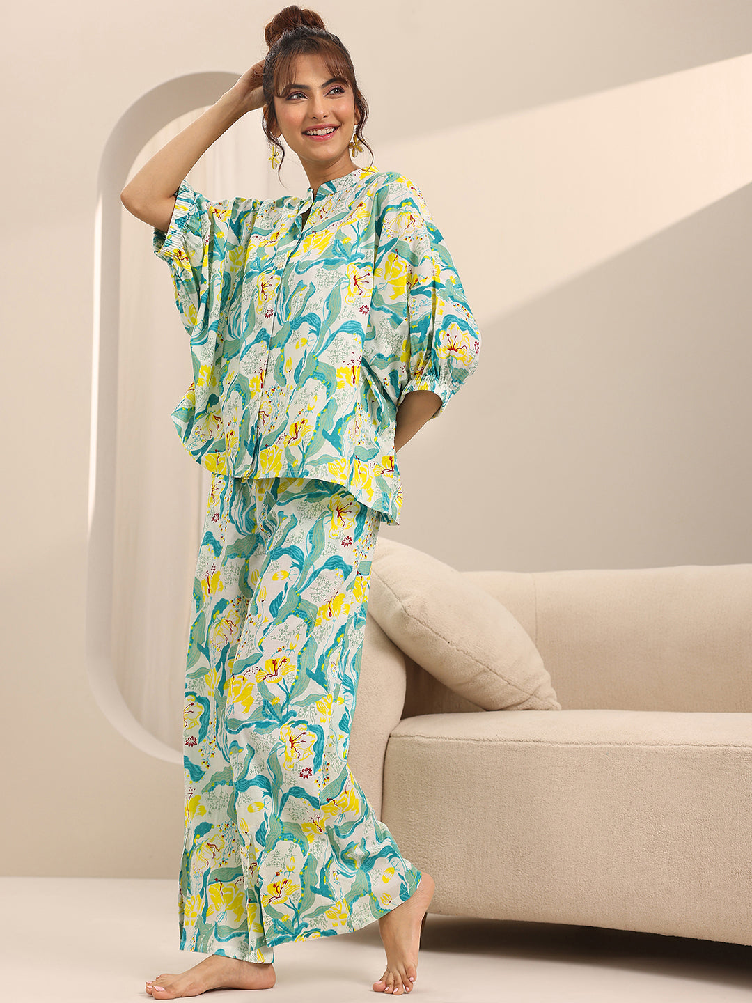 Anouk Off white Printed Cotton Night Suits