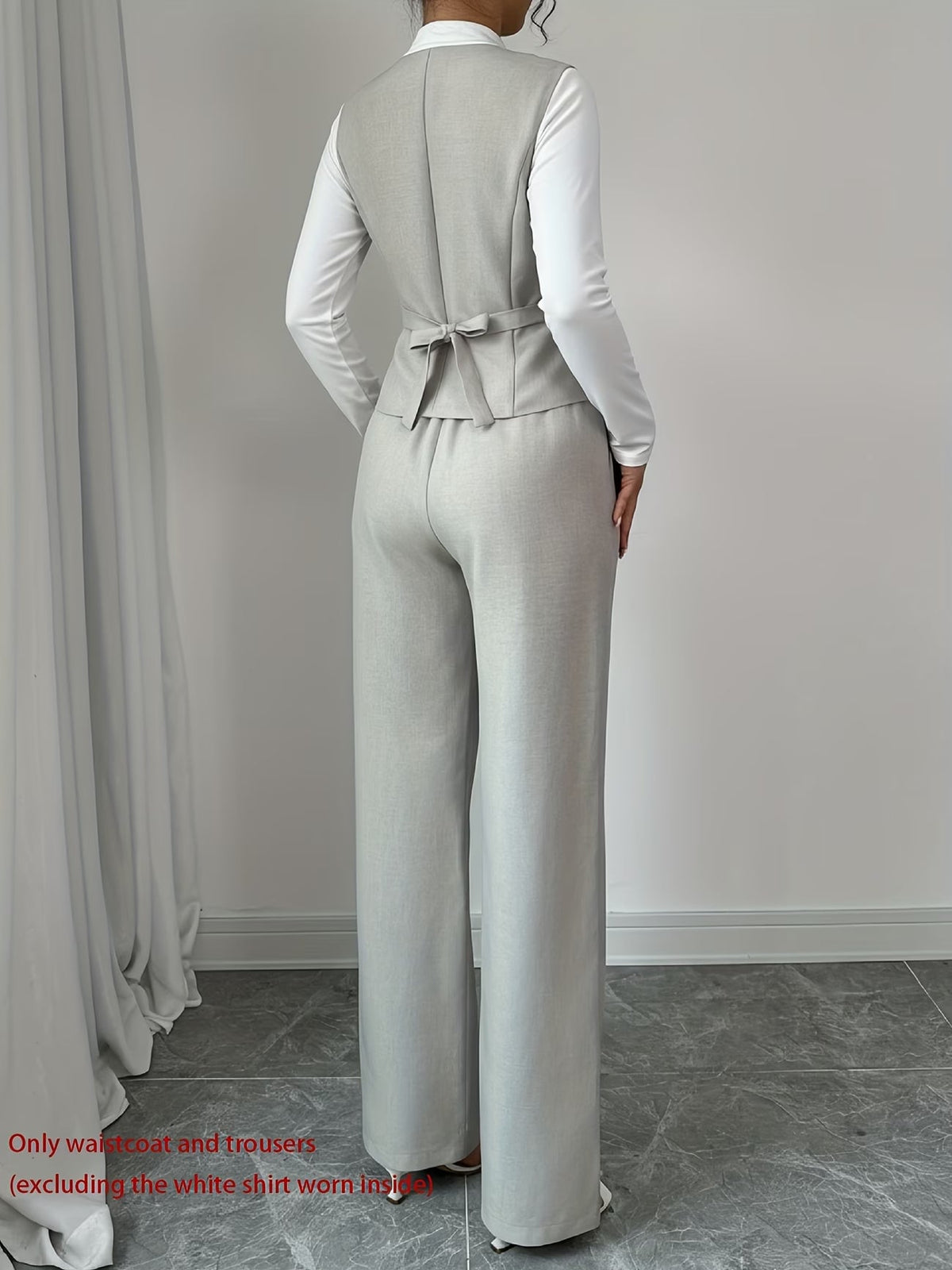 Women's Sleeveless Waist-Cinched Vest & Wide-Leg Pants Two-Piece Set