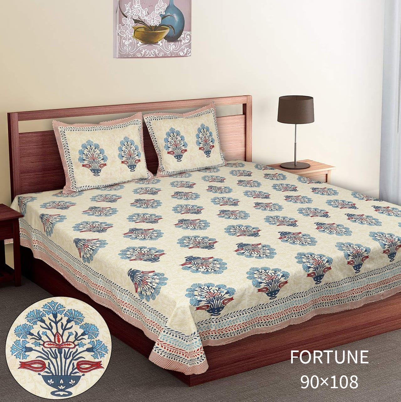 King-Size Bed Sheet Set with 2 Pillow Covers (Cotton Autoloom Fabric)