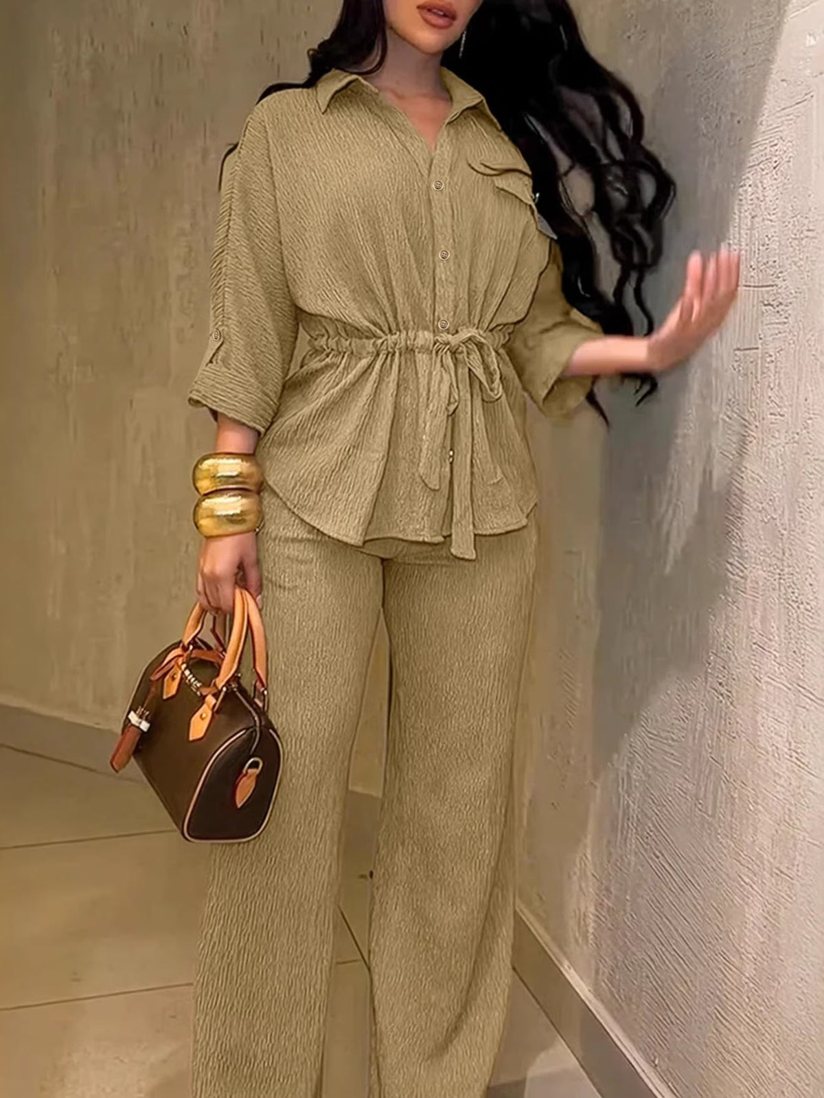 Chic Drawstring Wide-Leg Co-Ord Set