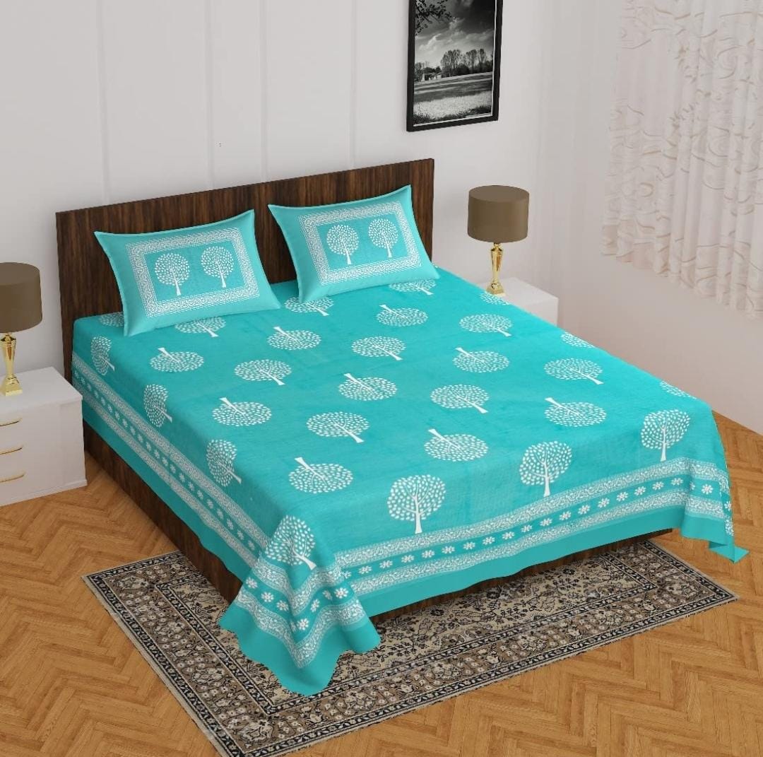 Jaipuri Double Bedsheet Set with Two Pillow Covers - 90x100 Size