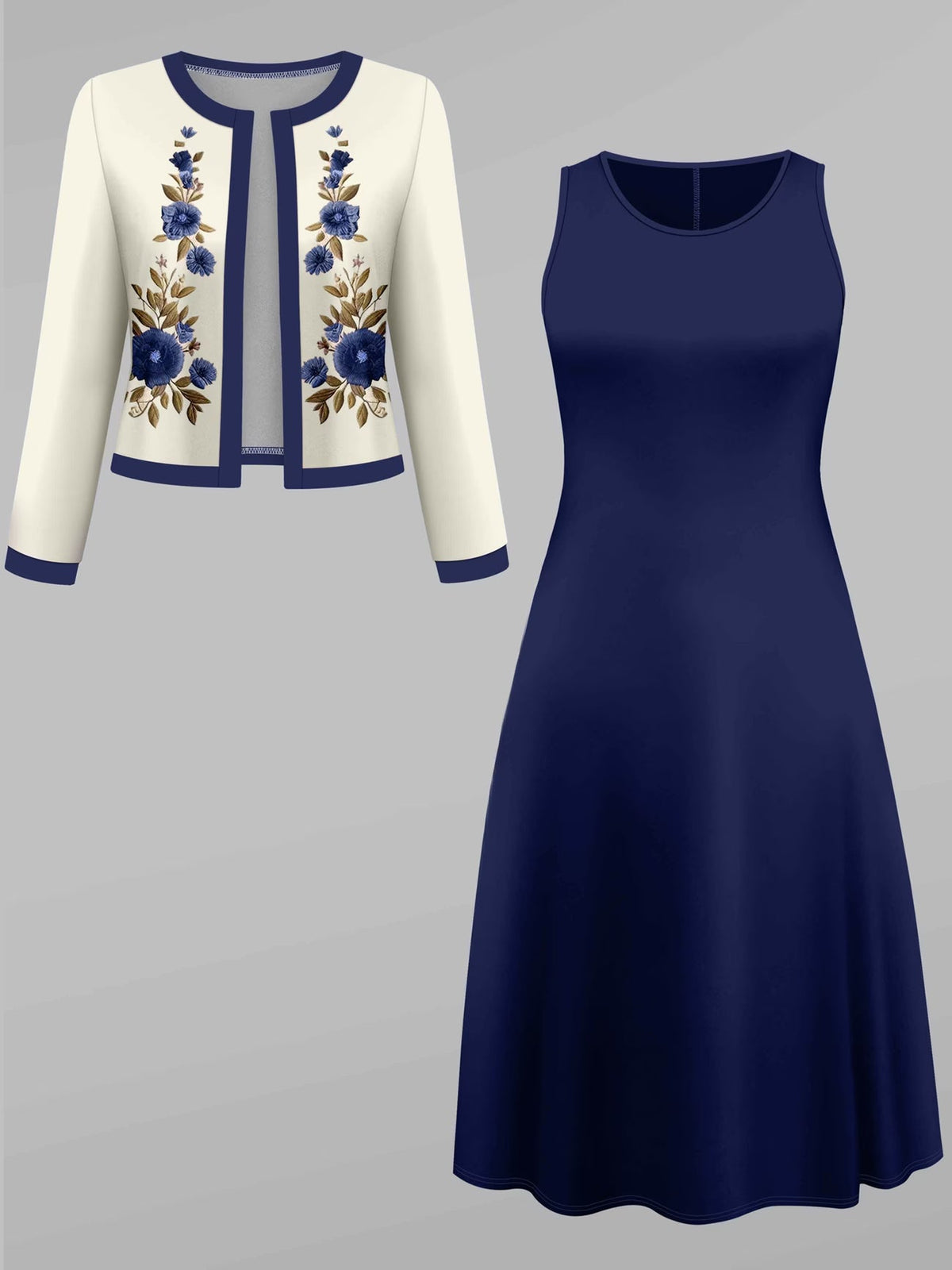 Women's Printed Contrast Panel Cardigan & Midi Skirt Two-Piece Set