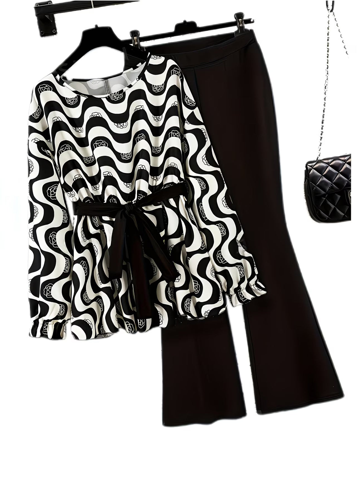 Women's Elegant Waist-Tied Top & Flared Pants Two-Piece Set