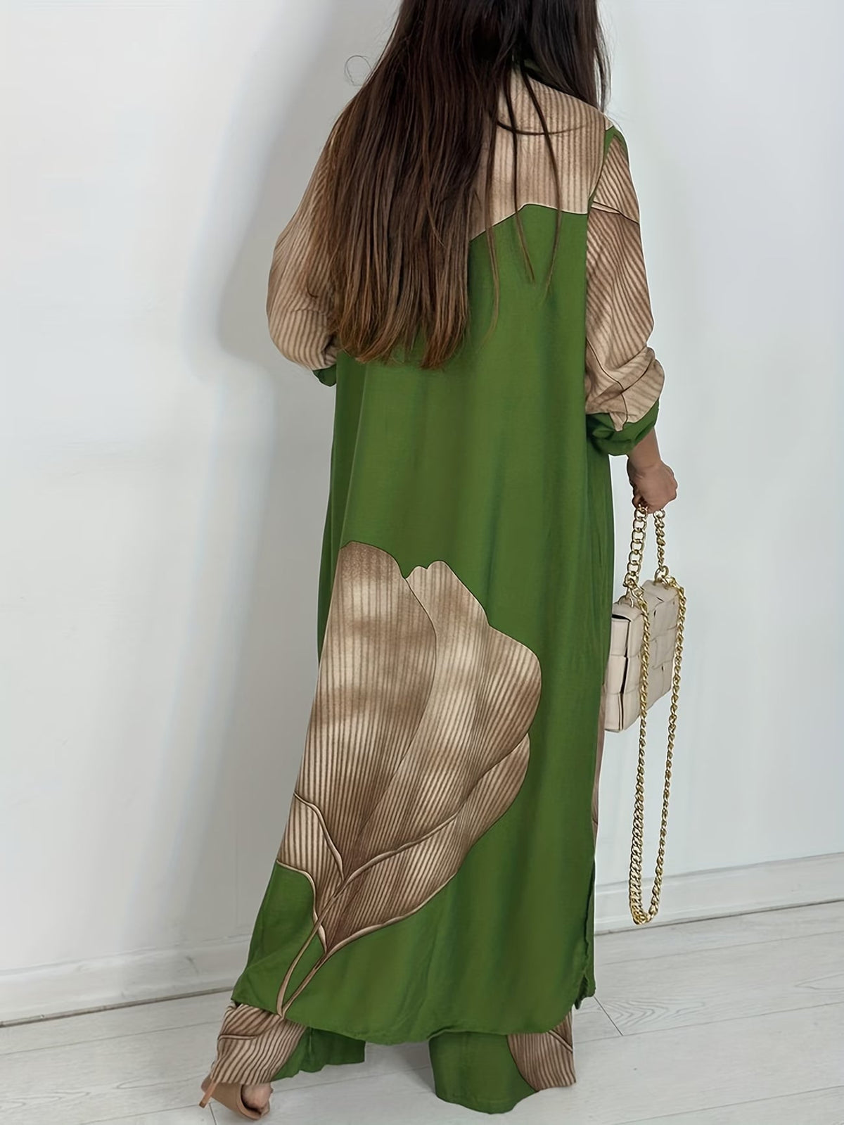 Women's Printed Long Shirt & Relaxed Pants Two-Piece Set