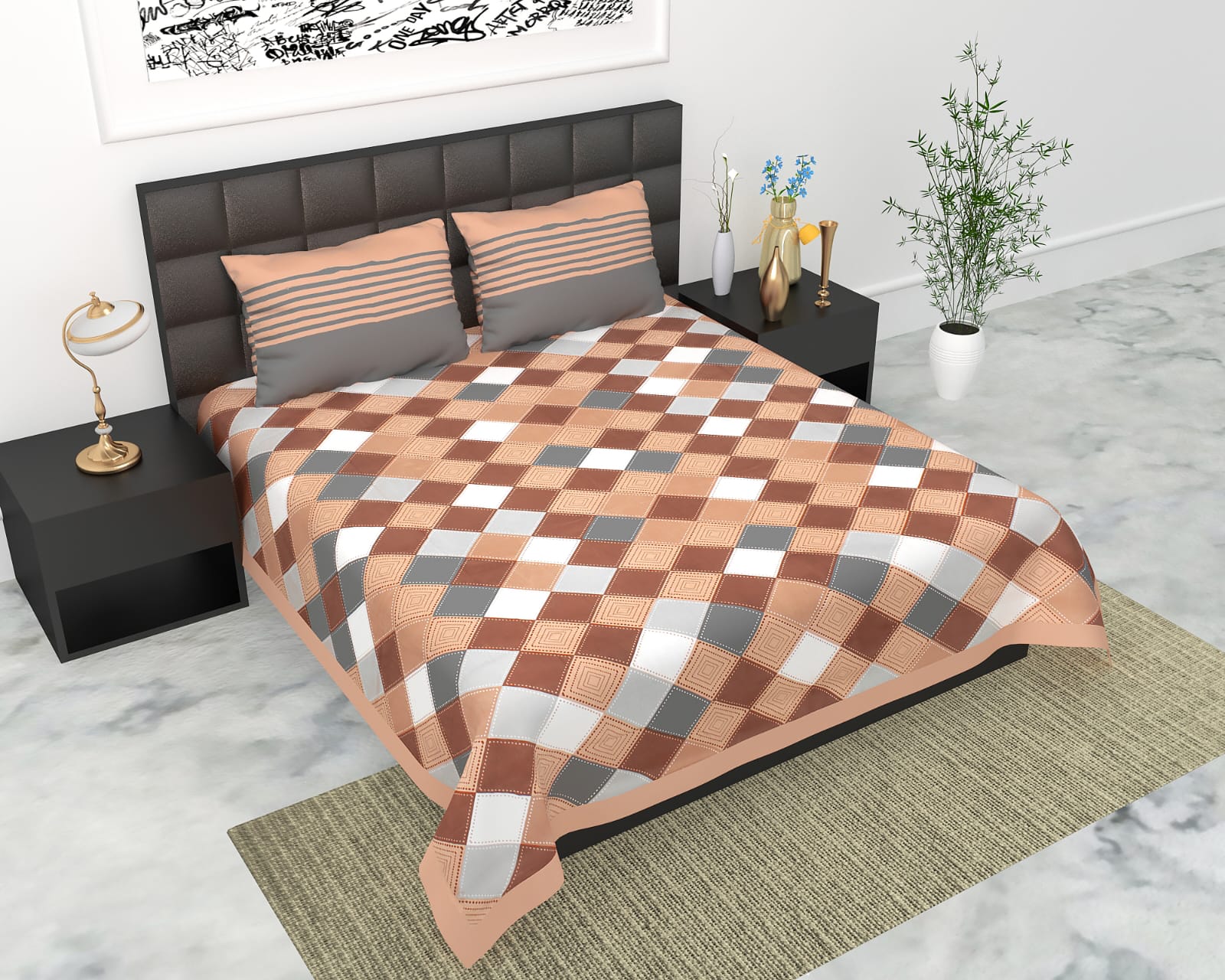 Jaipuri Double Bedsheet Set with Two Pillow Covers - 90x100 Size