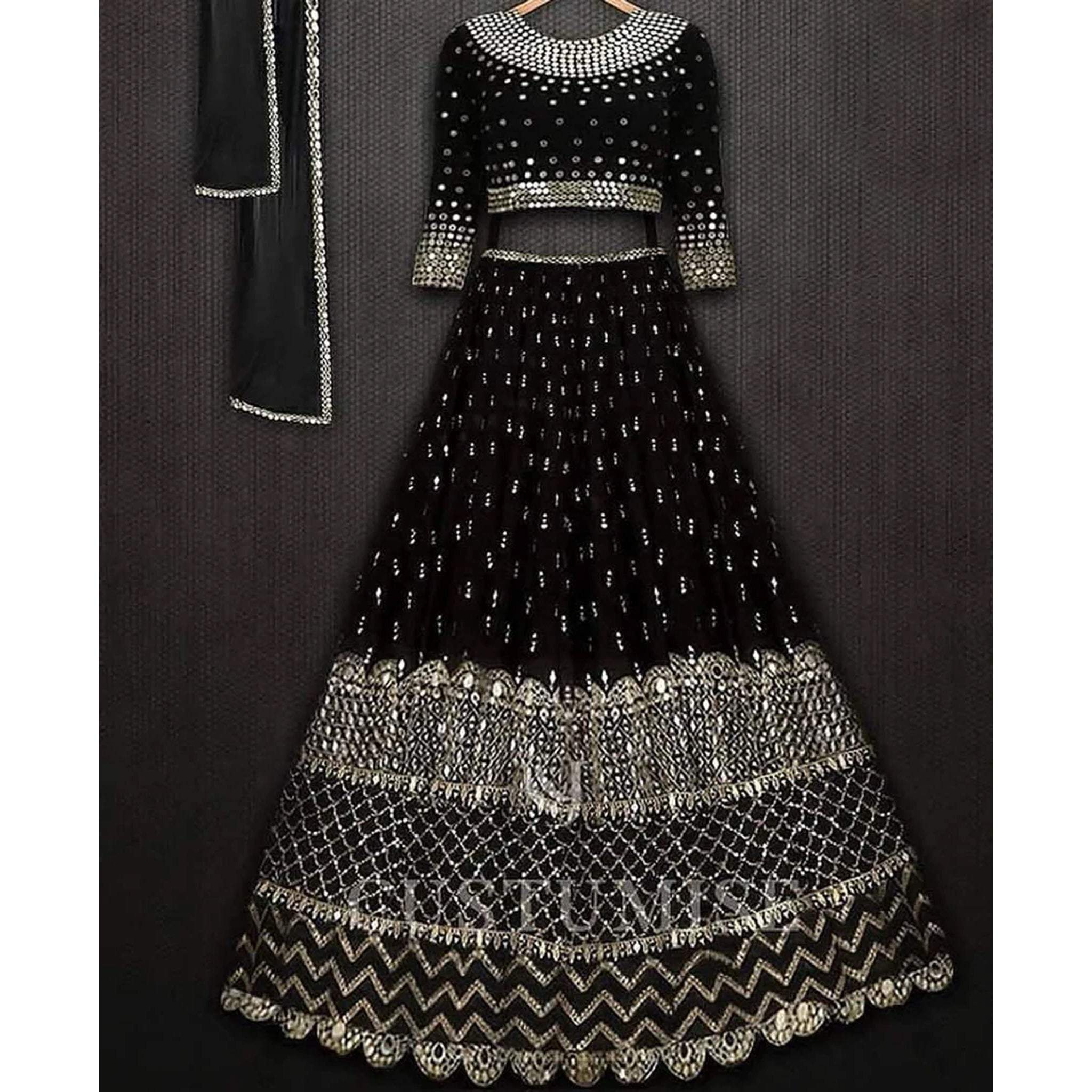 Black Lehenga Choli with Sequence Embroidery and Lace Border Work