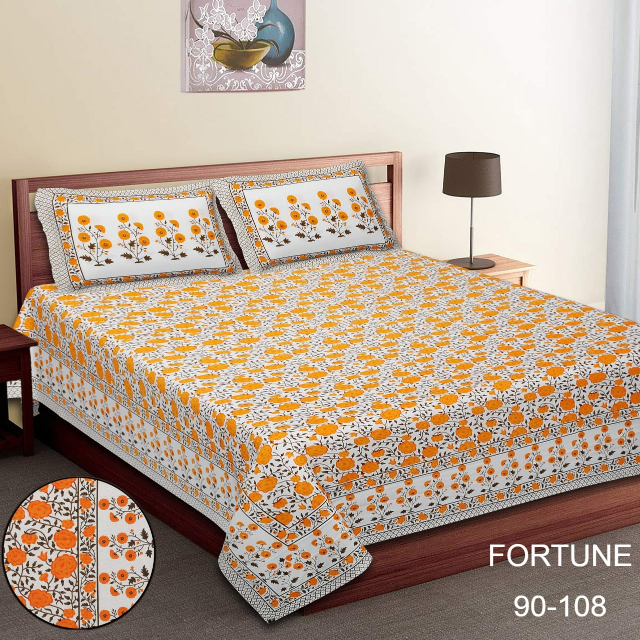 King-Size Bed Sheet Set with 2 Pillow Covers (Cotton Autoloom Fabric)