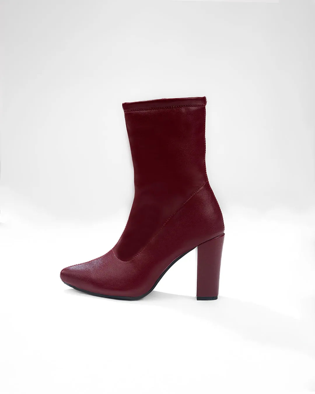 Ankle Boots High Chunky Block Heel Mid Calf Boots In Burgundy
