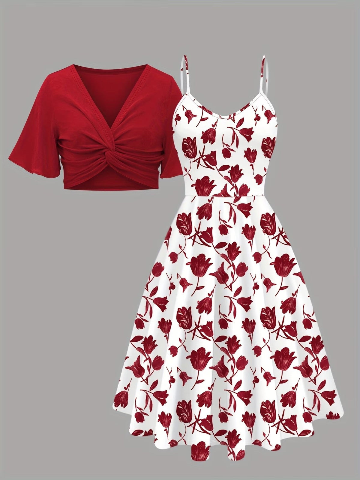 Floral Dress & Cardigan Set