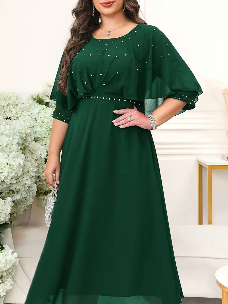 Plus Size Women’s Elegant Rhinestone Collar Dress