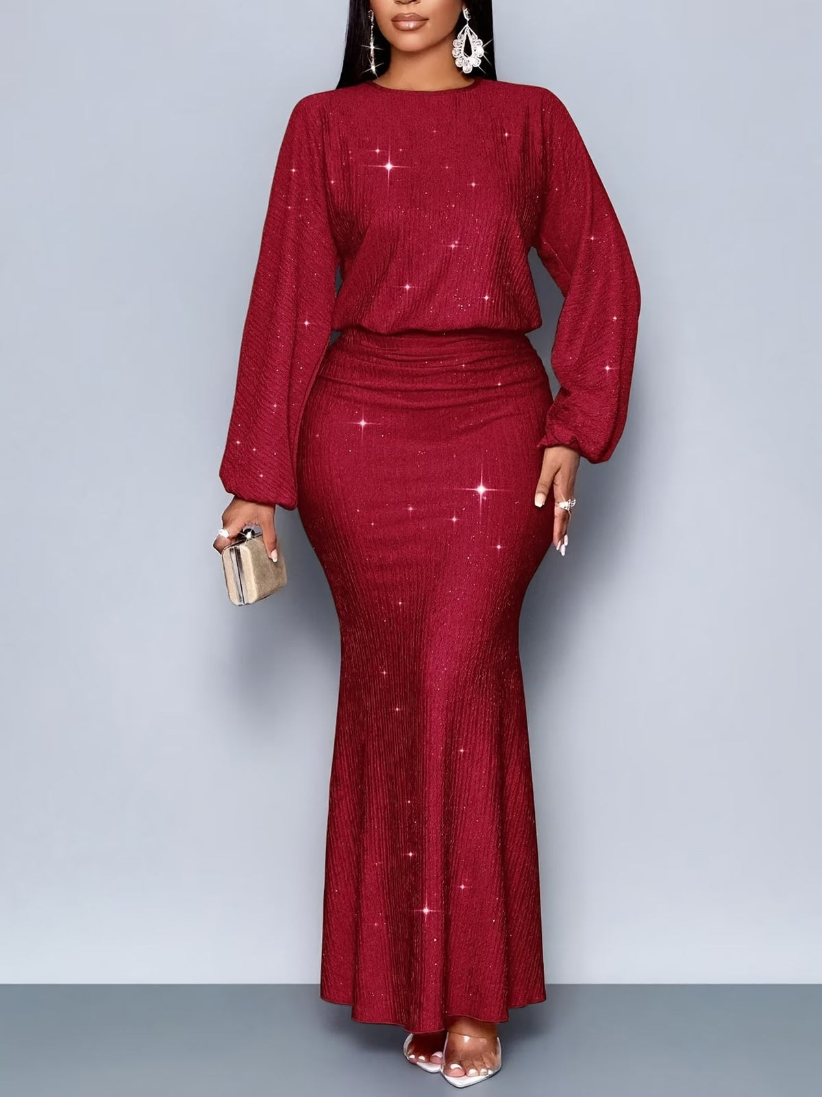 Women's Elegant Mermaid Hem Long Sleeve Bodycon Dress