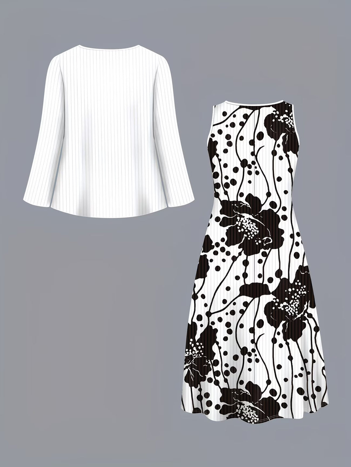 Women's Botanical Print Dress & Tie-Front Cardigan Two-Piece Set