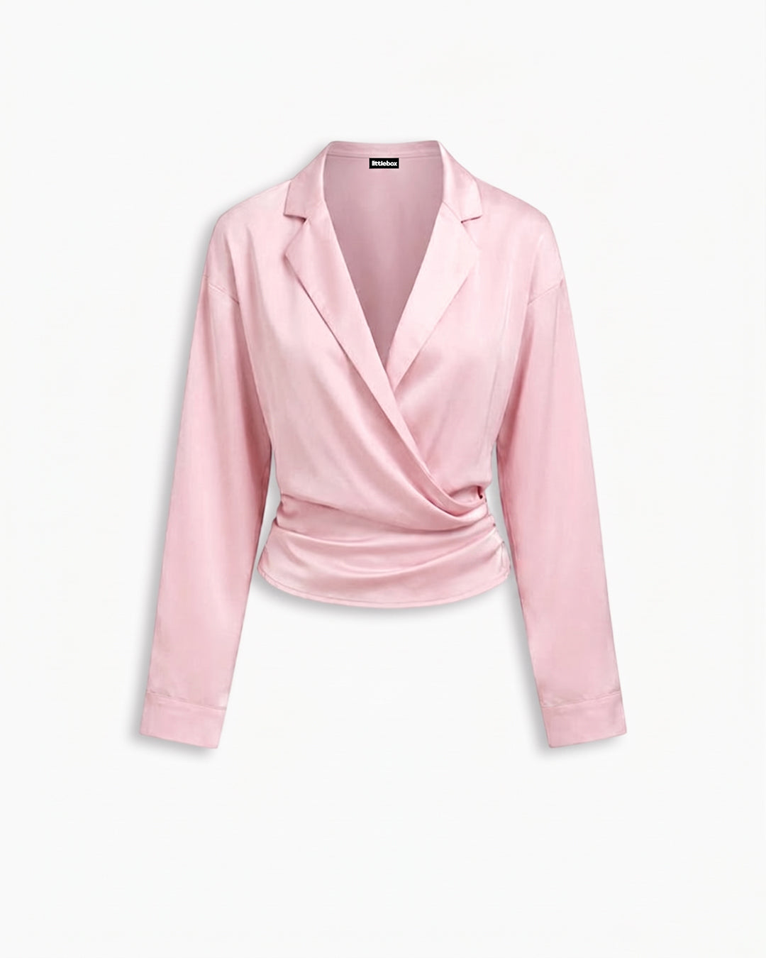 Metal Detail Ruched Wrap Collared Full Sleeve Top in Cherry Pink