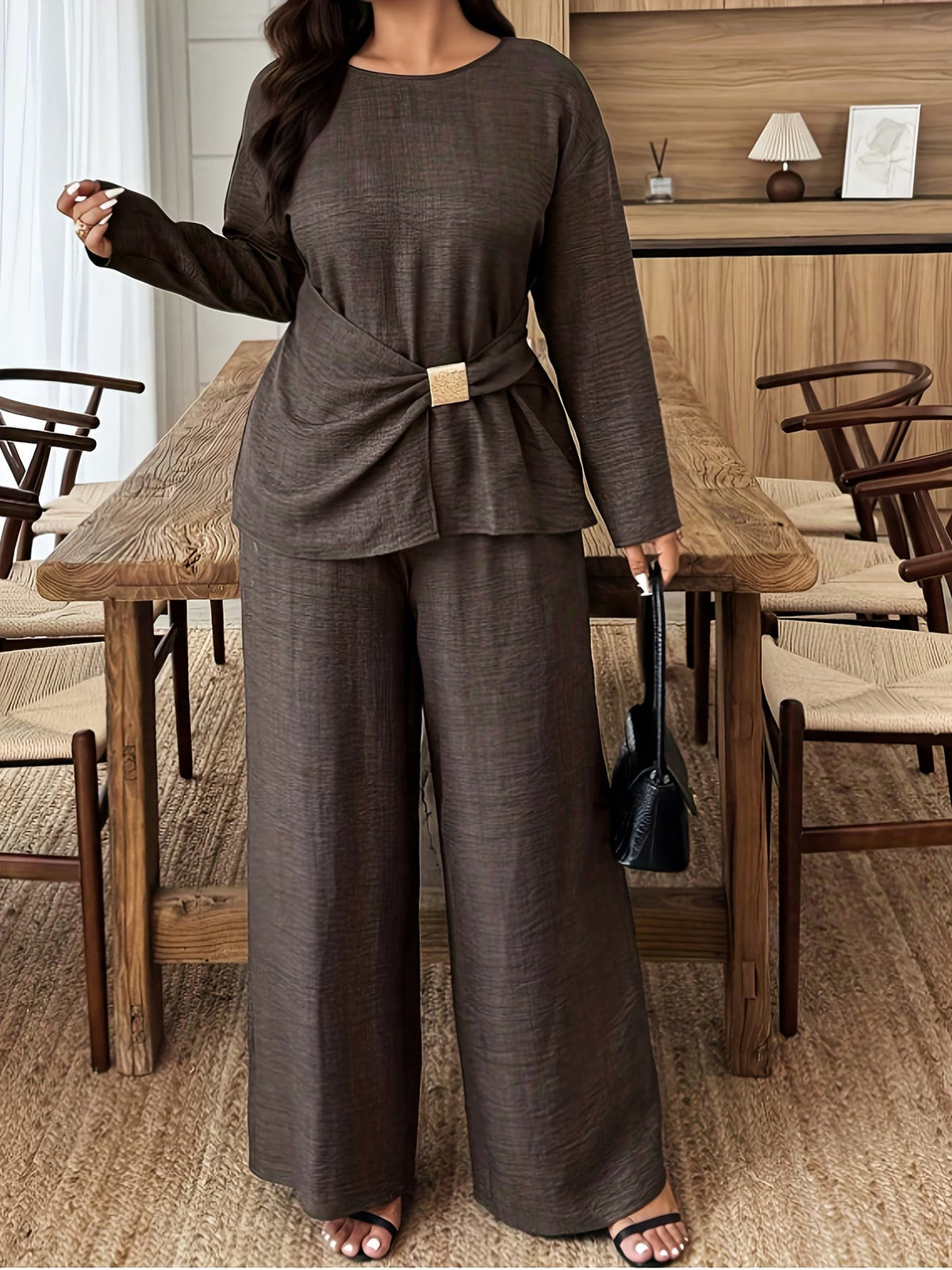 Elegant Pleated Waist Tie Co-Ord Set