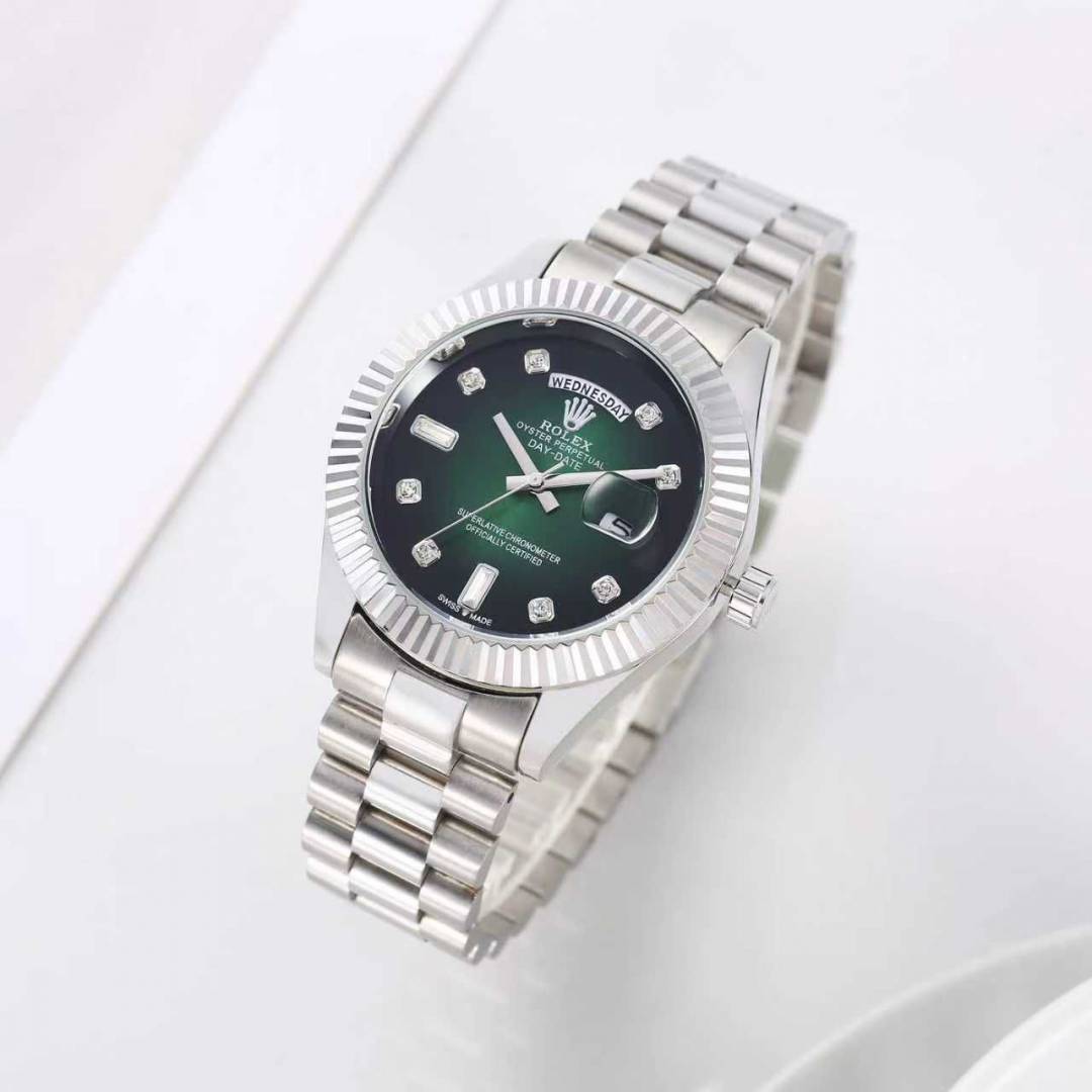 Role_x Day Date Silver/Green S-Diamond  Watch