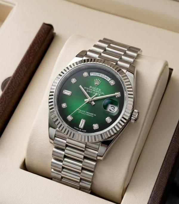 Role_x Day Date Silver/Green S-Diamond  Watch