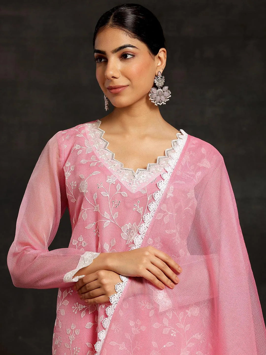 Anouk Pink Embroidered Cotton Pakistani Suit