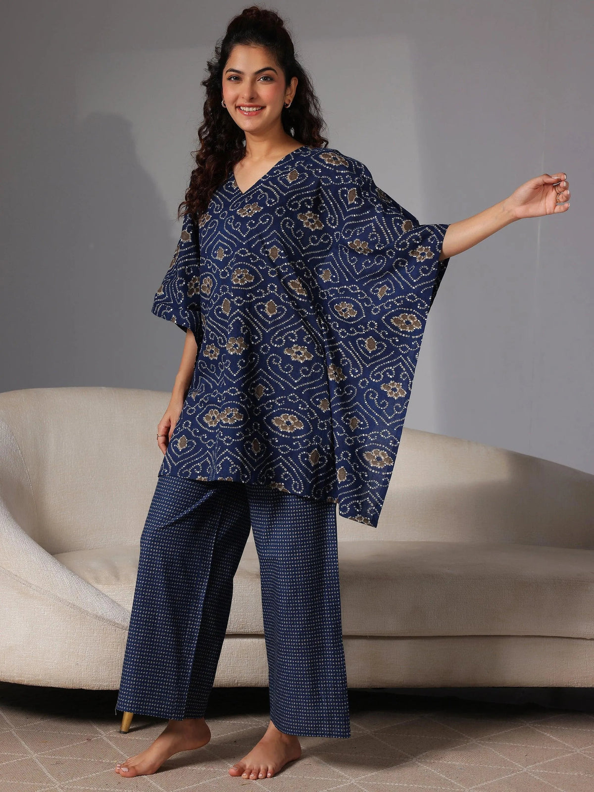 Anouk Blue Printed Cotton Night Suits