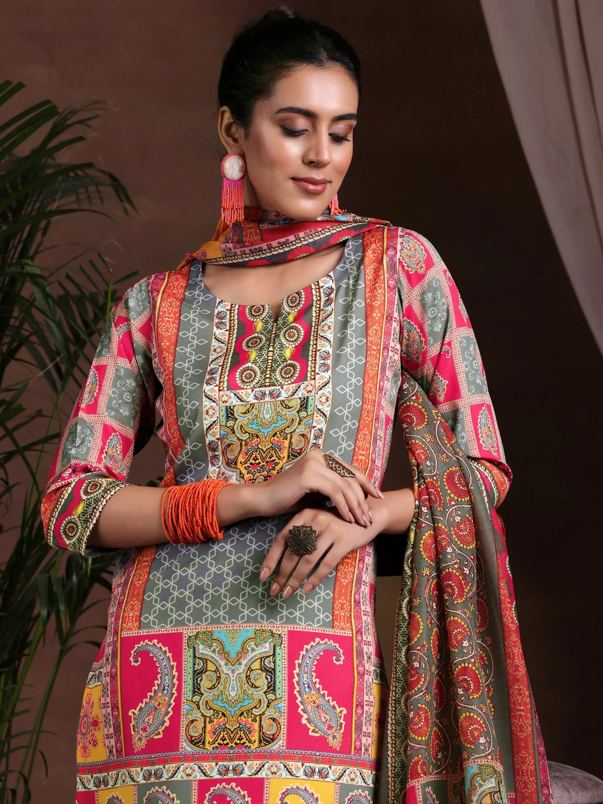 Anouk Multi Printed Poly Crepe Straight Suit With Dupatta