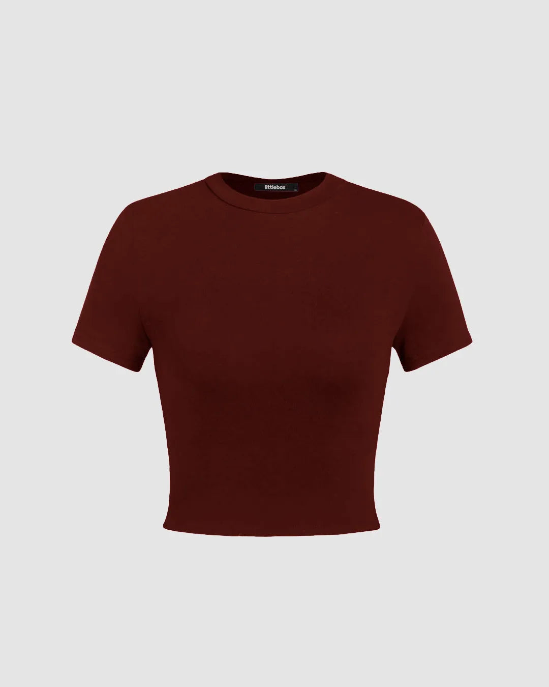 Set Of Three : Solid Round Neck Crop Tee In Grey. Light Pink And Wine