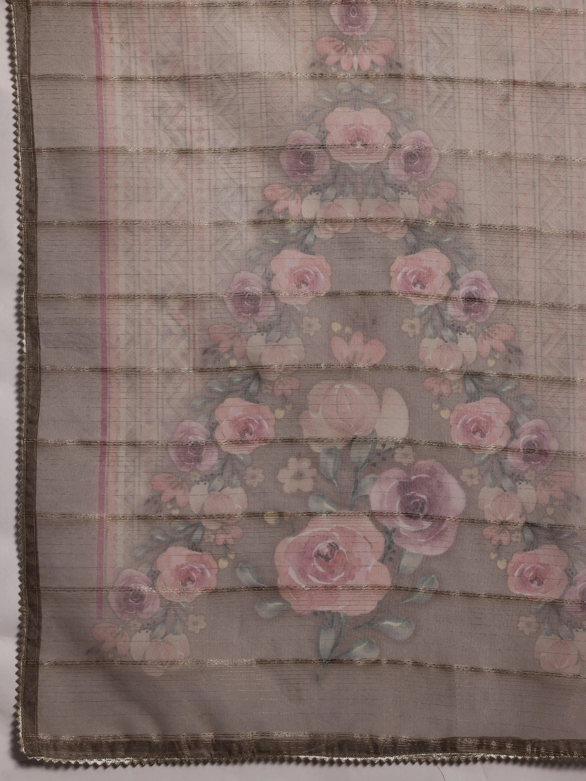 Anouk Tan Printed Organza Straight Suit With Dupatta