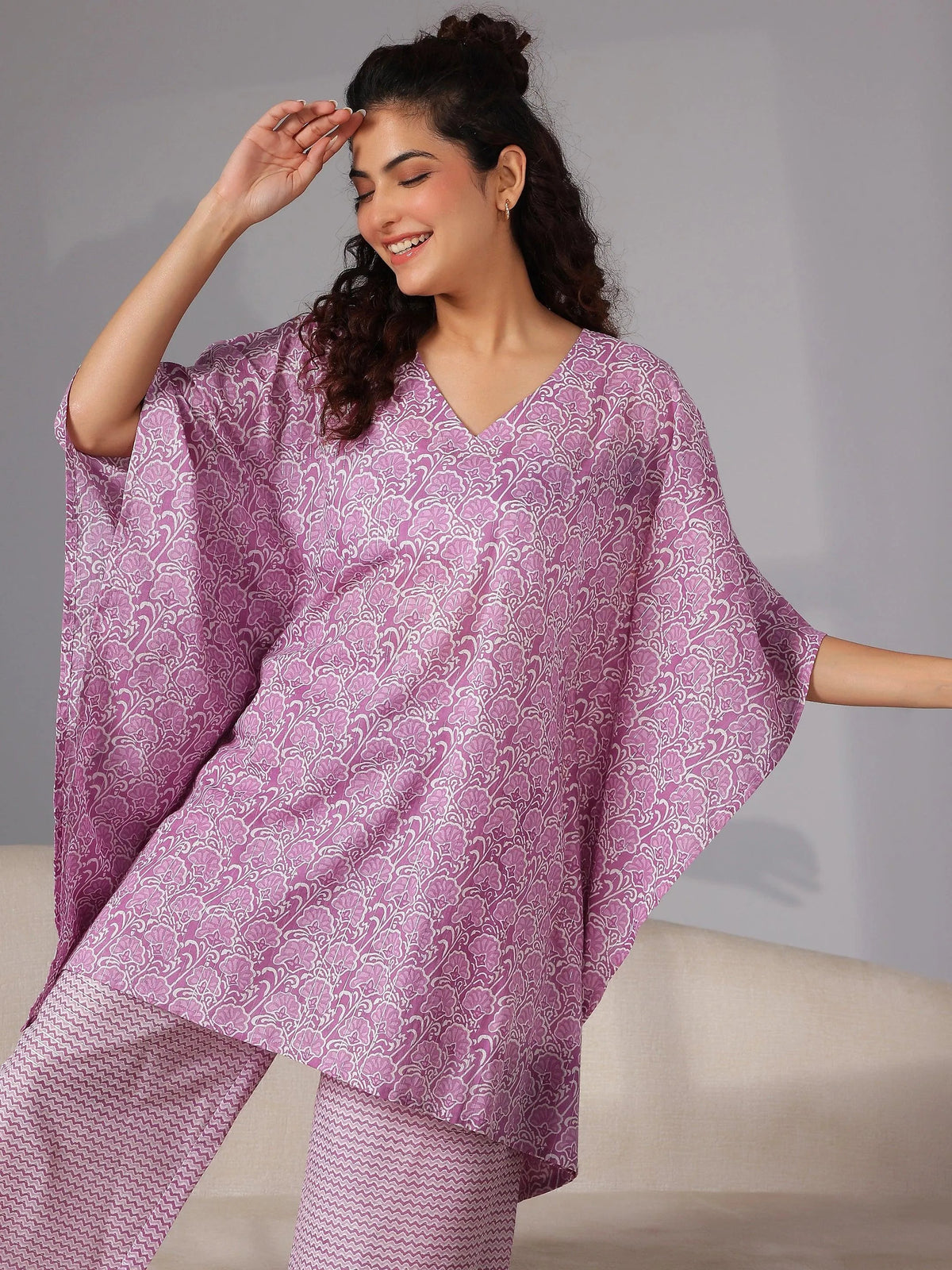 Anouk Purple Printed Cotton Night Suits