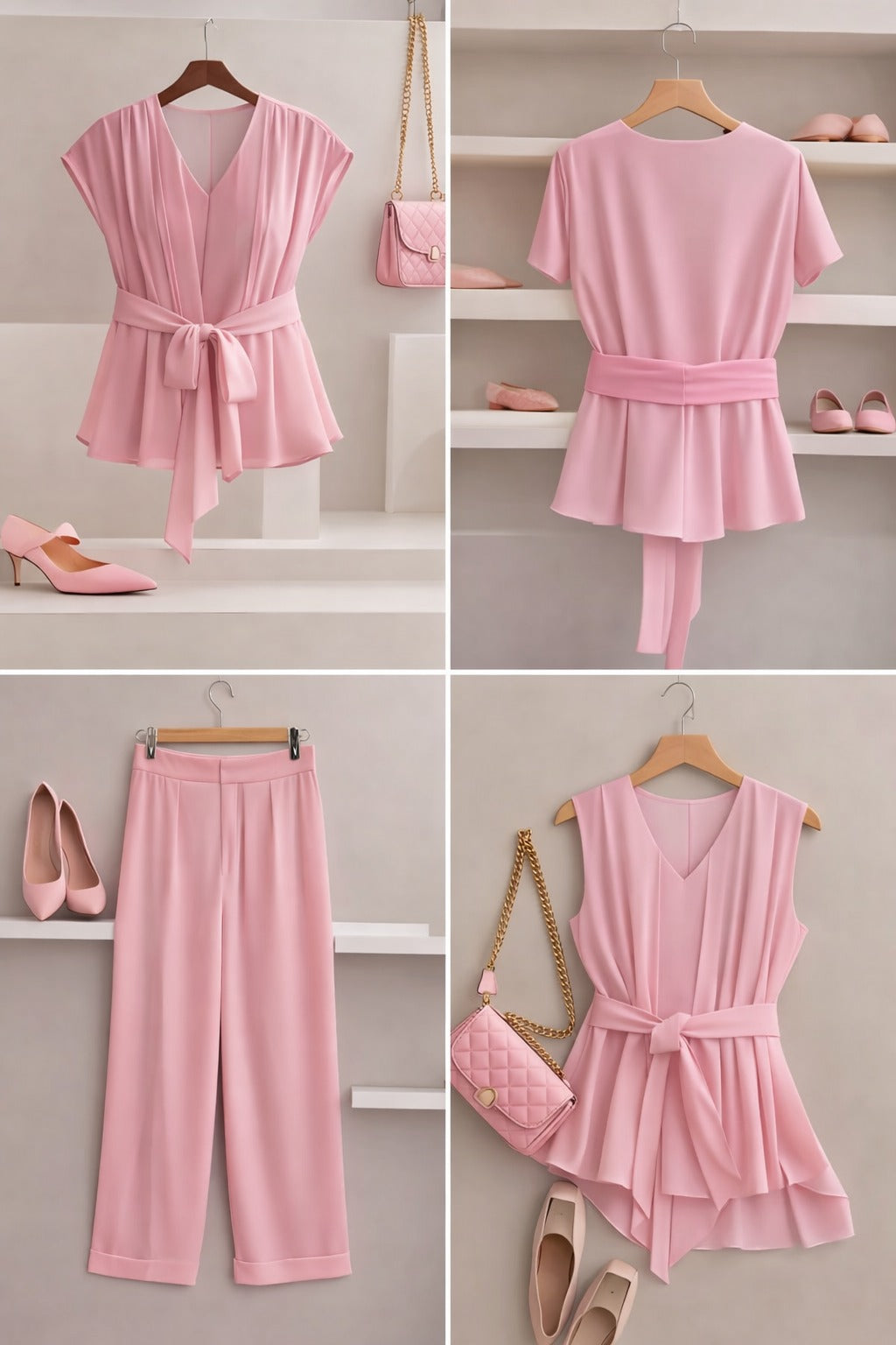 Summer French Solid Two-Piece Set – Elegant Women’s Top & Pants Suit