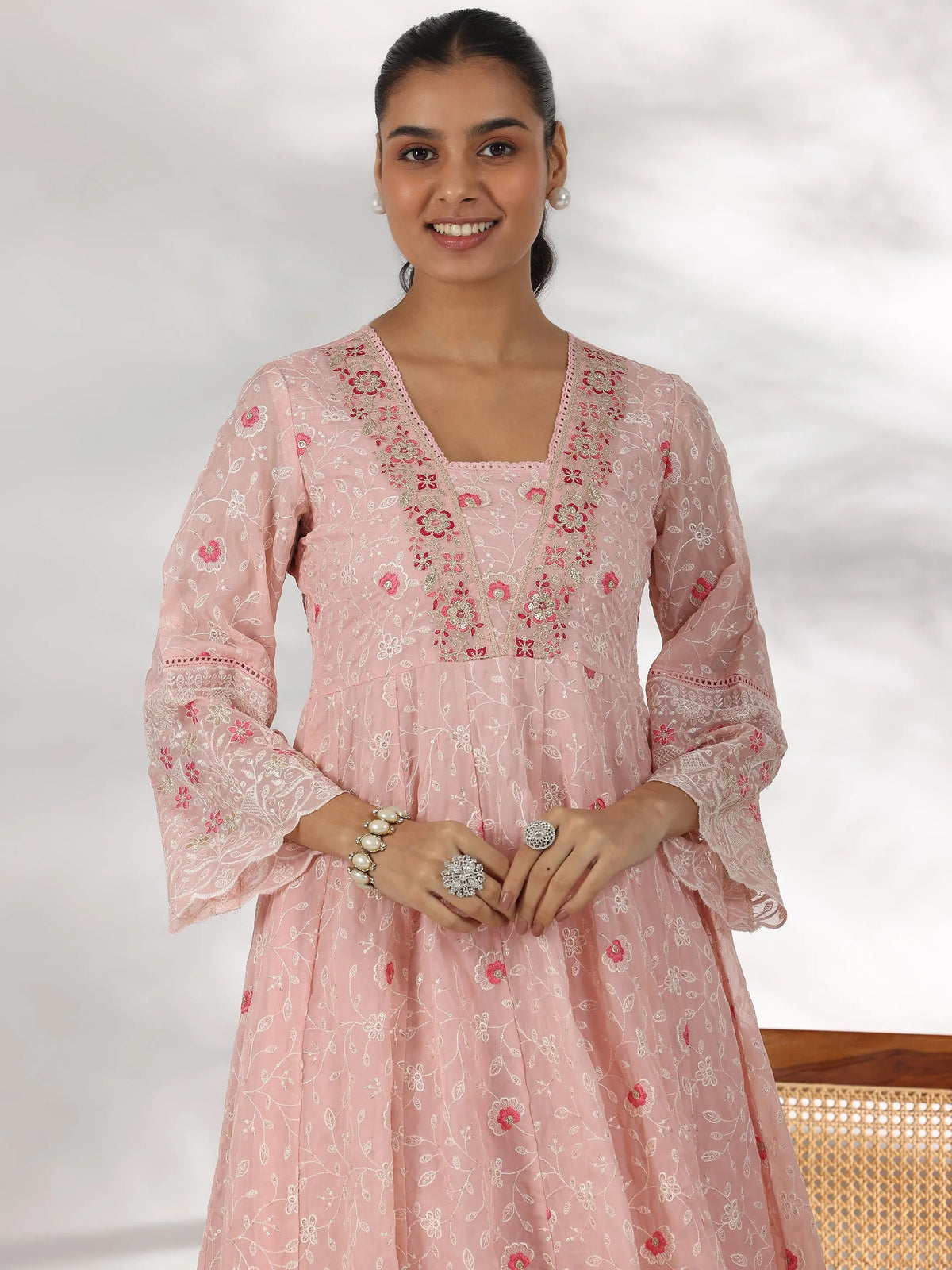 Anouk Pink Embroidered Organza Anarkali Suit With Dupatta