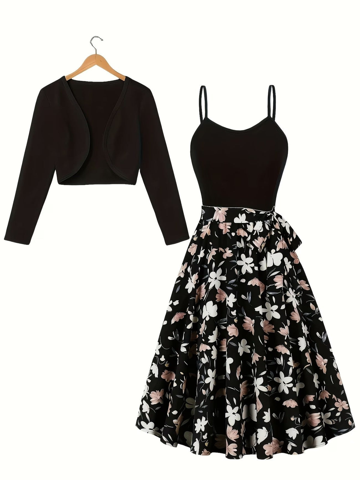 Long Sleeve Round Neck Top with Belt Bow Detail & Matching Skirt | Stylish Spring/Summer Party & Occasion Wear for Women