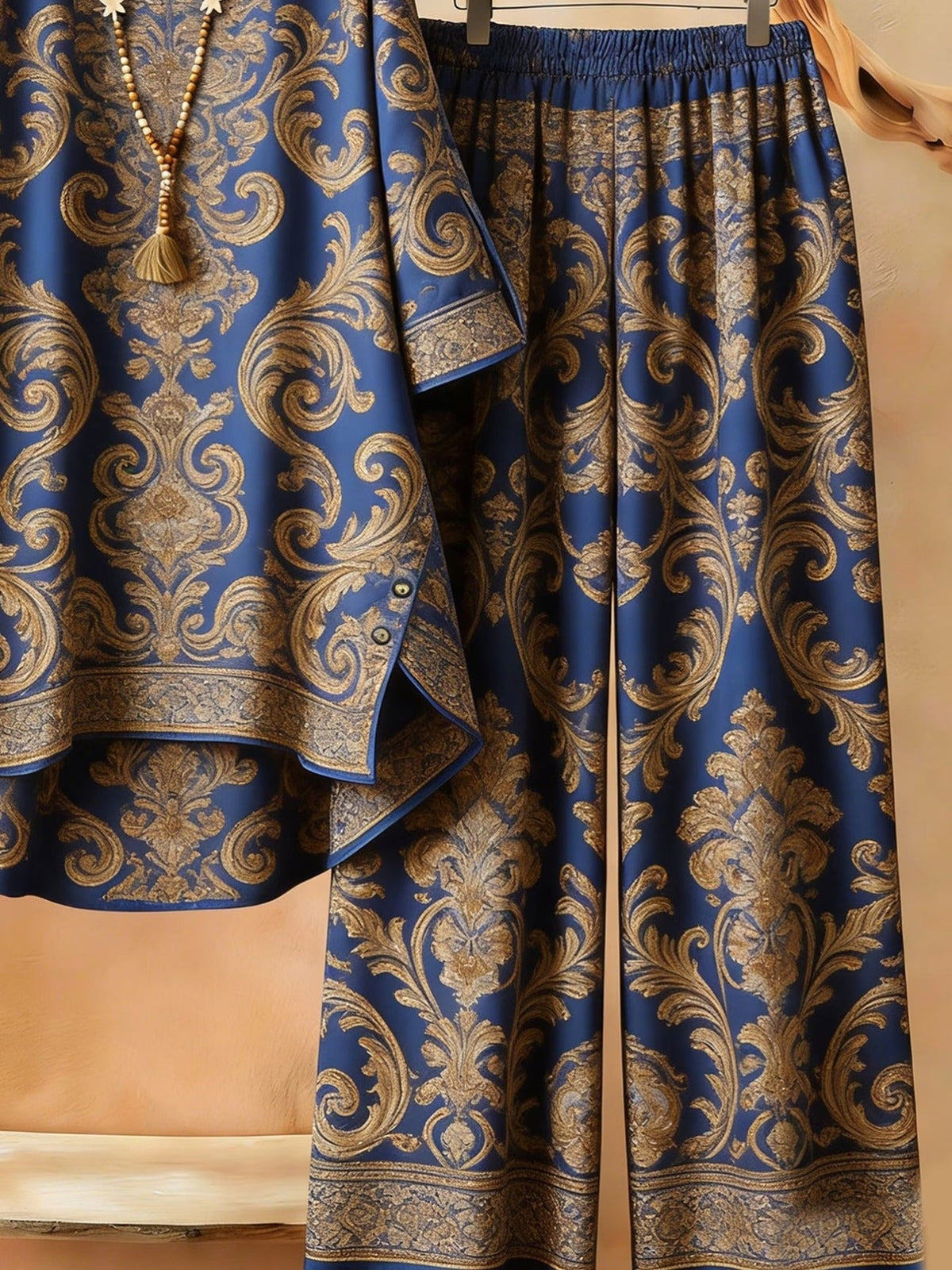 Featuring Persian Floral Print Design, Crew Neck, Dipped Hem, Suitable for Everyday Casual Wear, Comfortable and Stylish