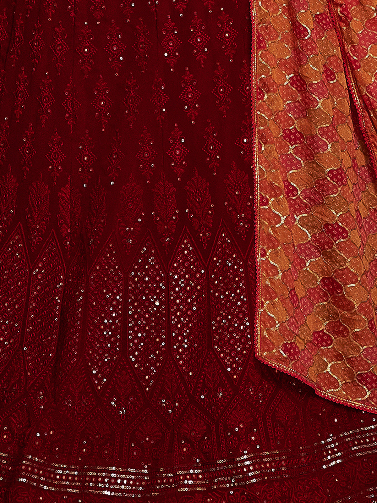 Stylish Maroon Embroidered Georgette Semi Stitched Lehenga With Blouse Piece