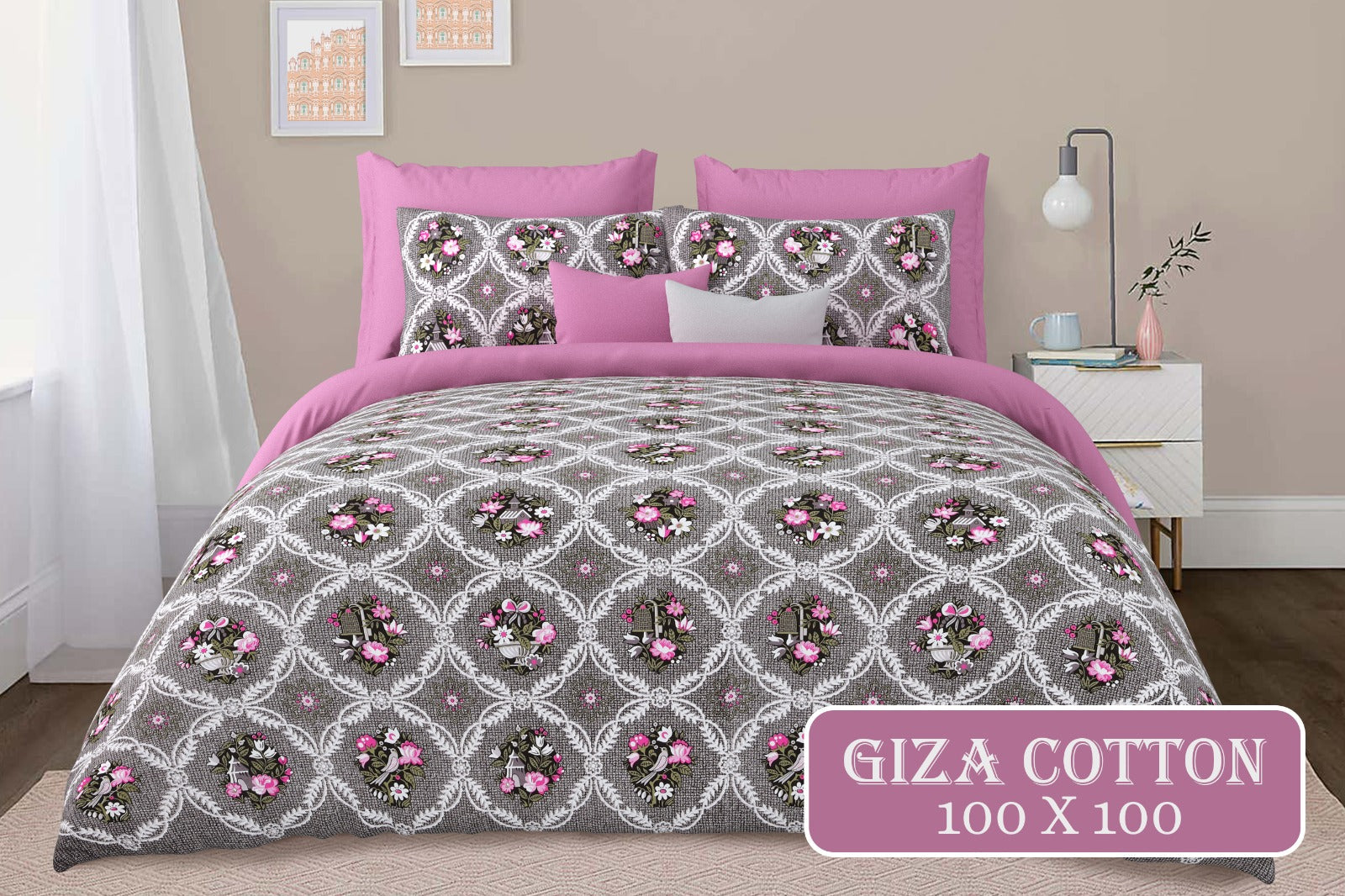 100"x100" Cotton Bed Sheet with Flap Pillowcases (18"x27")