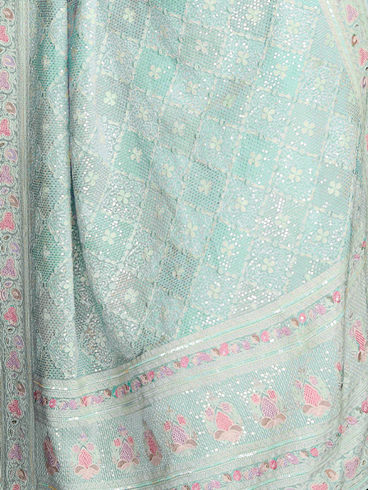 Light Blue Georgette Embellished Saree With Unstitched Blouse