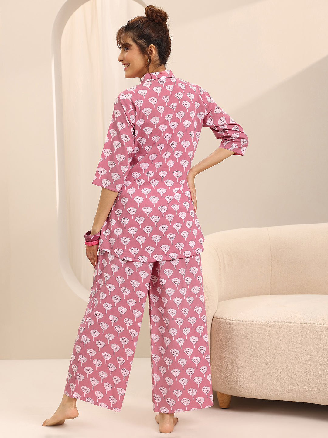 Anouk Pink Printed Cotton Night Suits