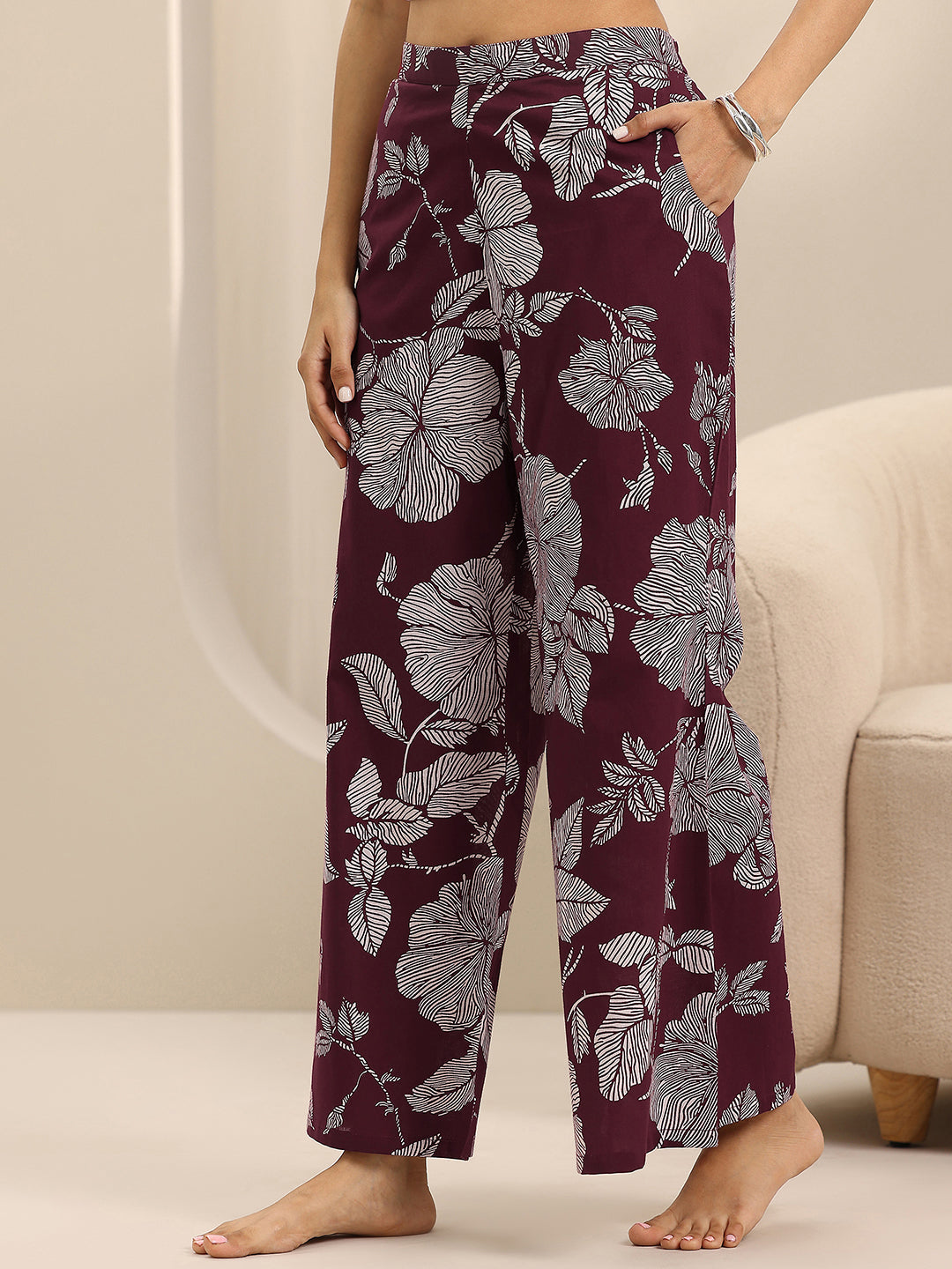 Anouk Burgundy Printed Cotton Night Suits