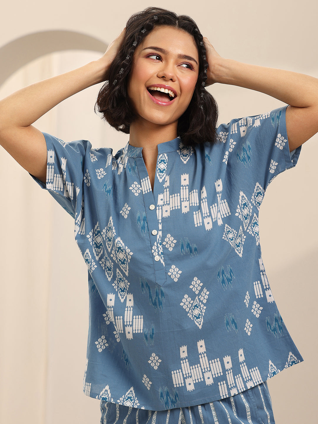 Anouk Blue Printed Cotton Night Suits