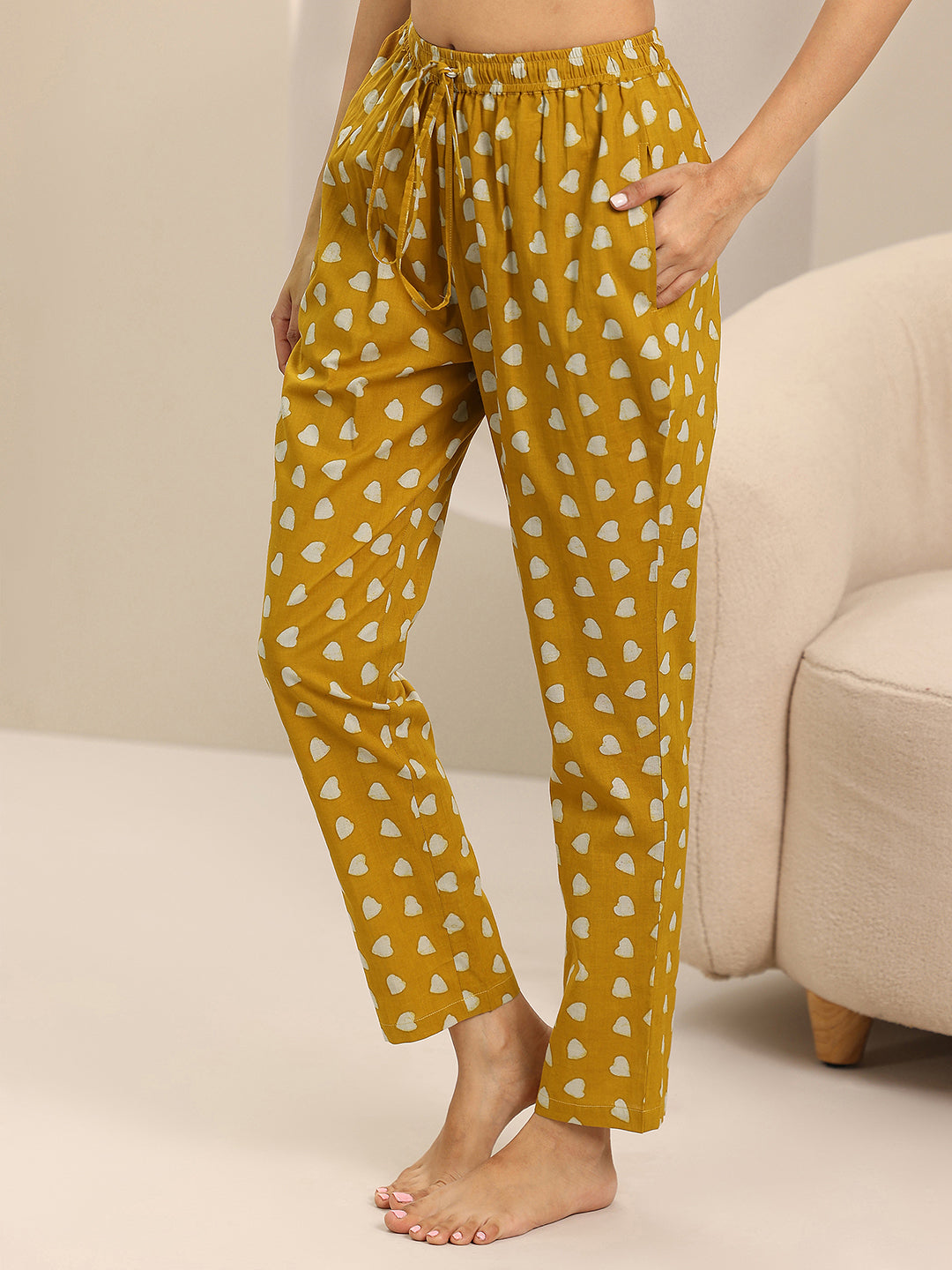 Anouk Mustard Printed Cotton Night Suits