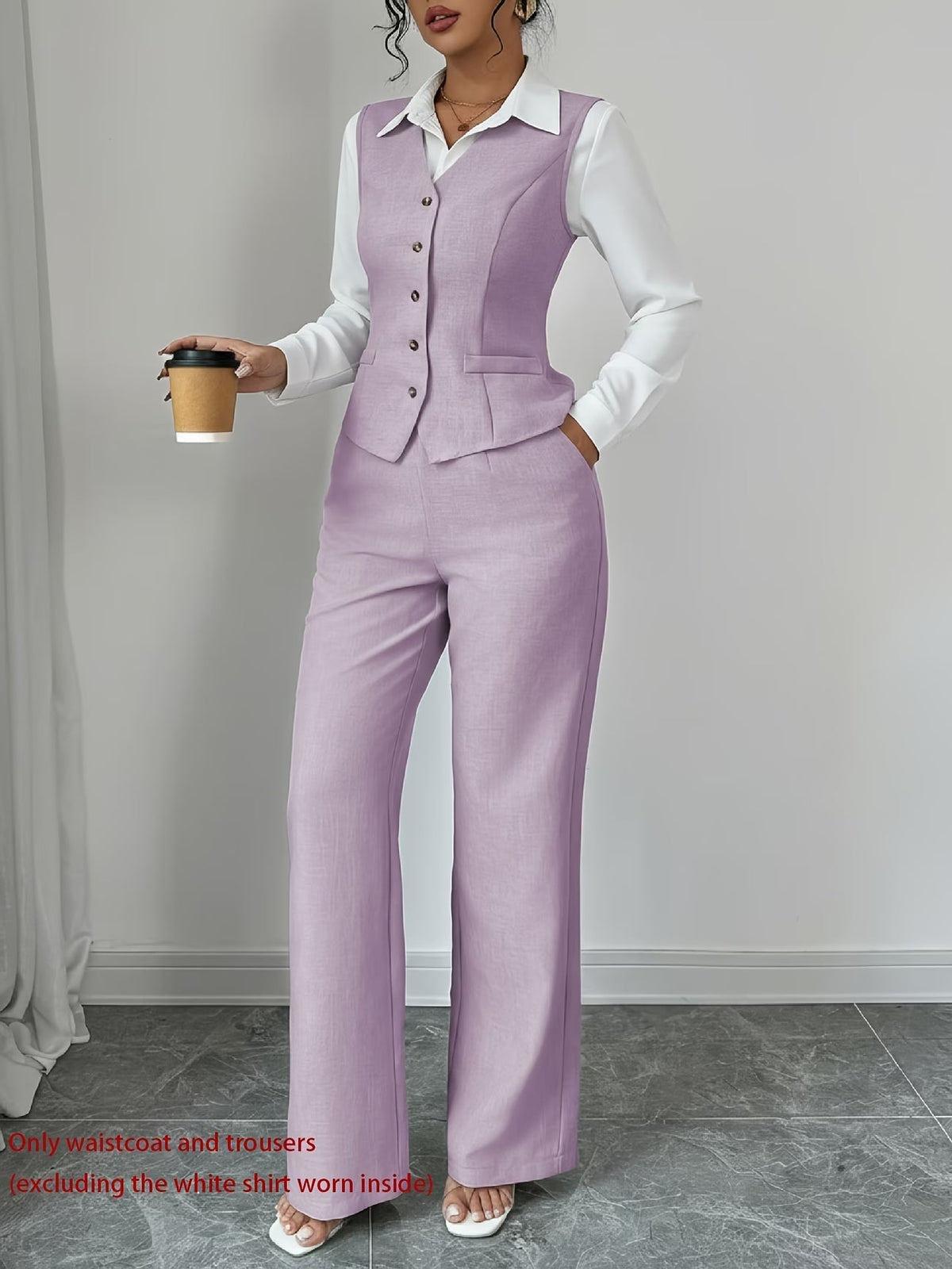 Women's Sleeveless Waist-Cinched Vest & Wide-Leg Pants Two-Piece Set