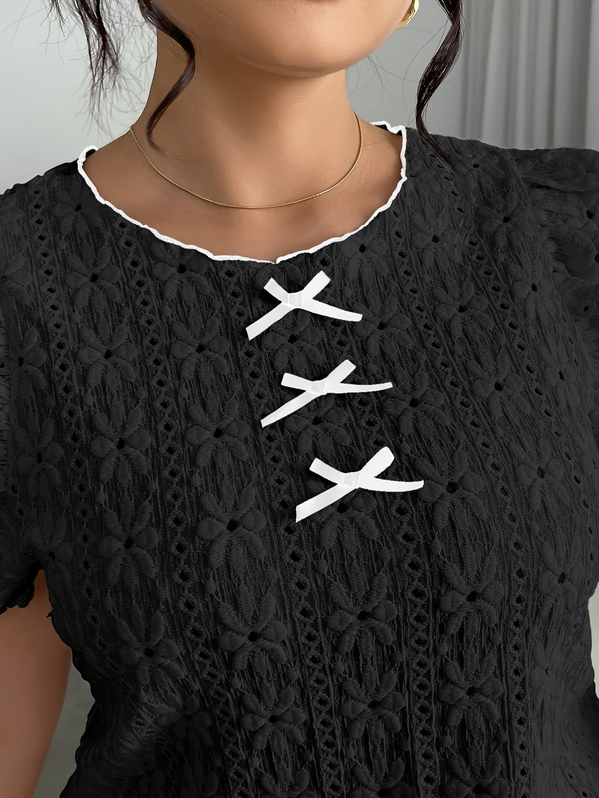 women Round Neck Mushroom Sleeve Top & Straight Pants