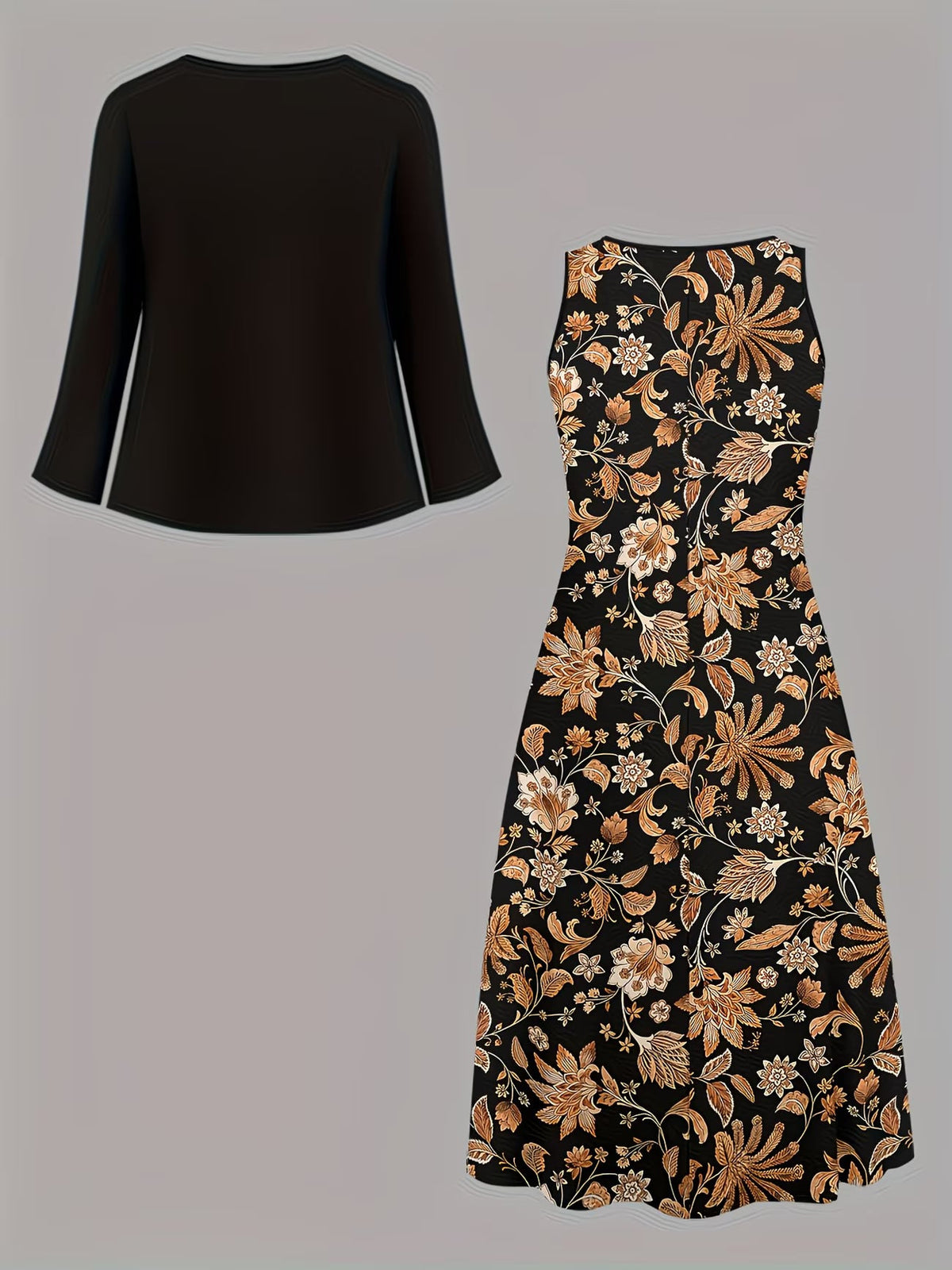 Women's Botanical Print Dress & Tie-Front Cardigan Two-Piece Set