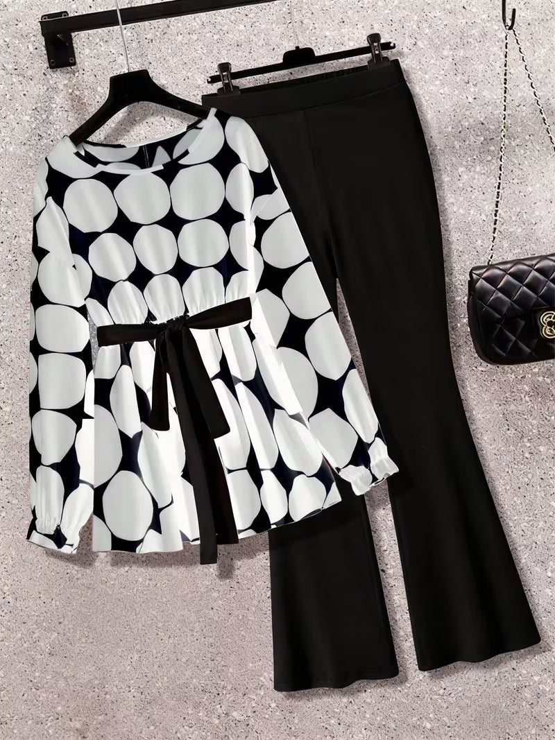 Plus Size Polka Dot Tie-Front 2-Piece Set