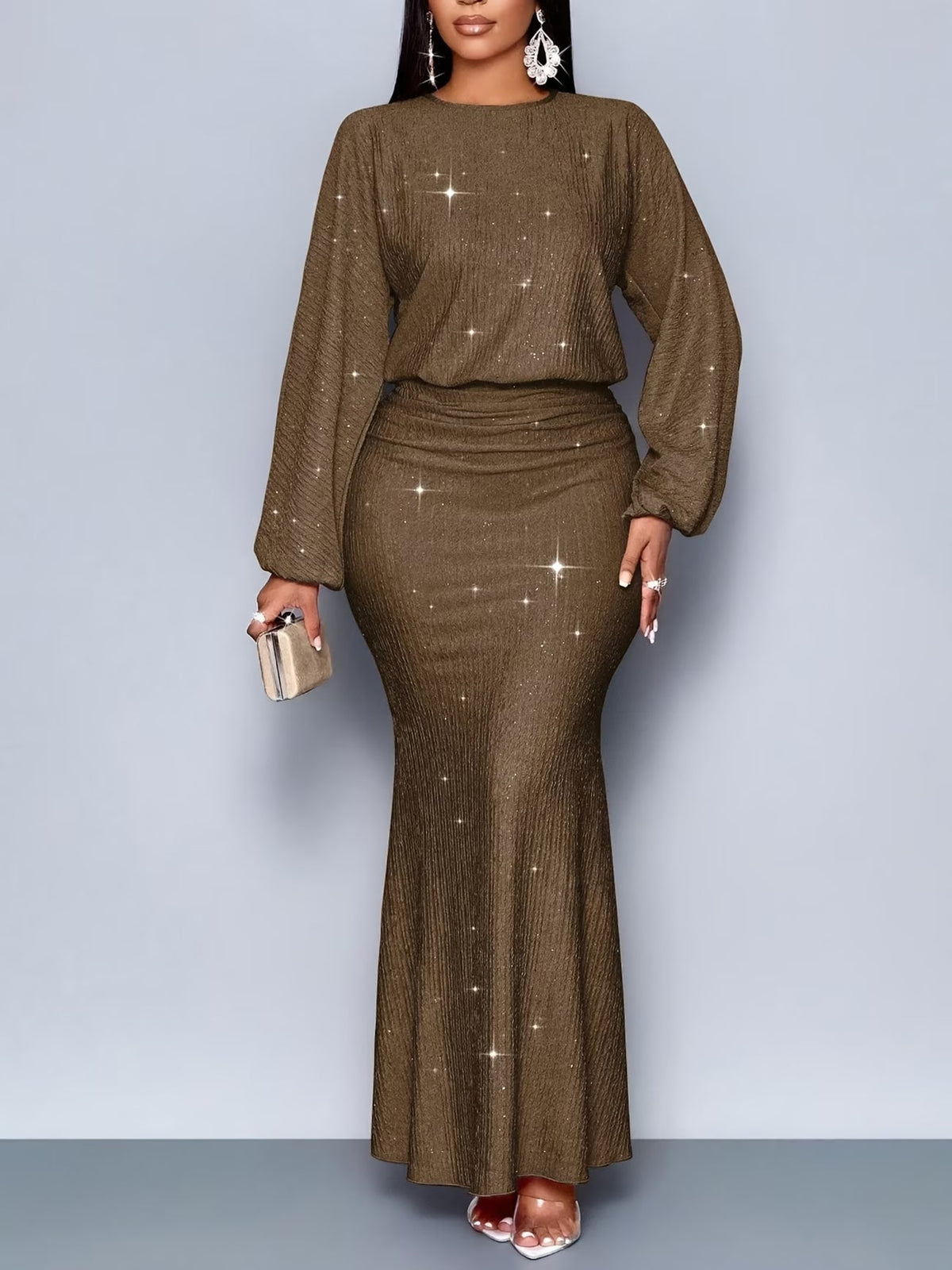 Women's Elegant Mermaid Hem Long Sleeve Bodycon Dress