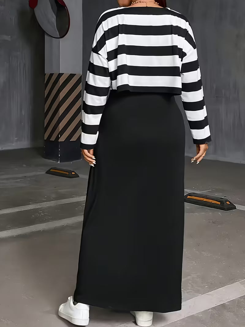 Chic Layered Stripe Dress Set