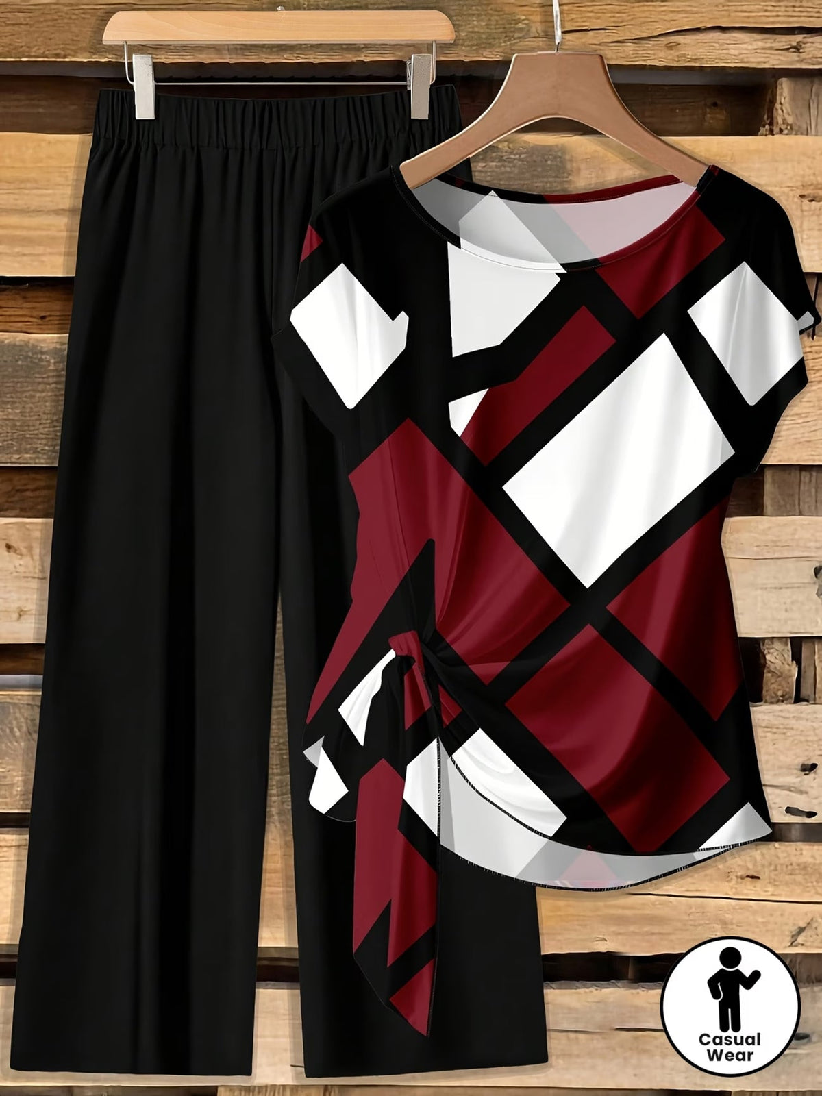 Women's Floral Print Tie-Front Shirt & Wide-Leg Pants Two-Piece Set
