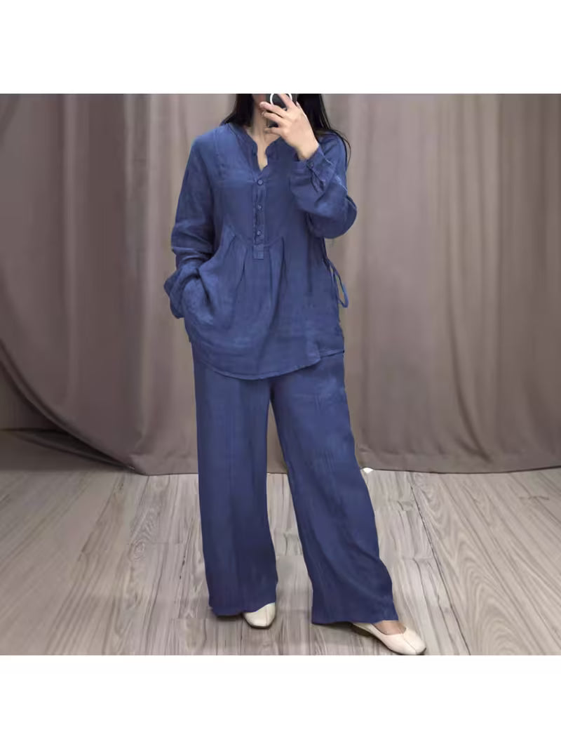 Plus Size Long Sleeve Top & Wide Leg Pants Set