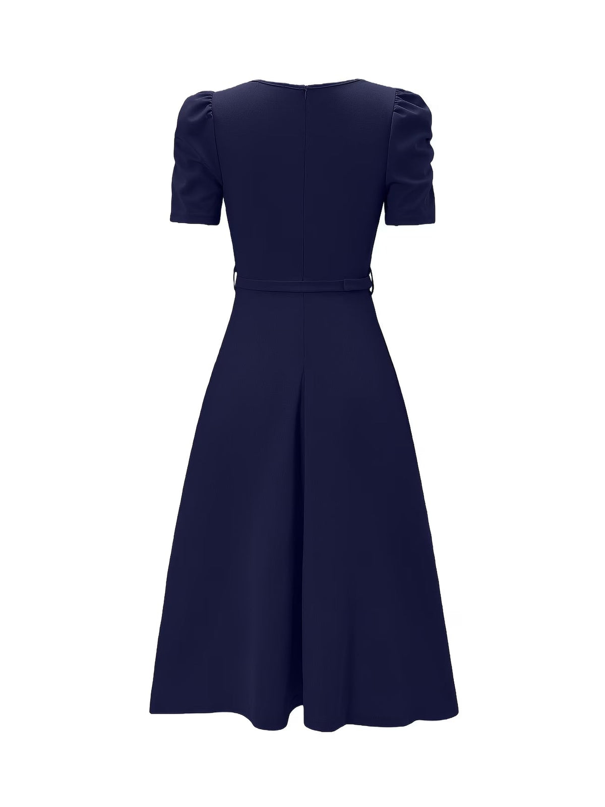 Women's Elegant V-Neck Ruffle Midi Dress with Waist Belt